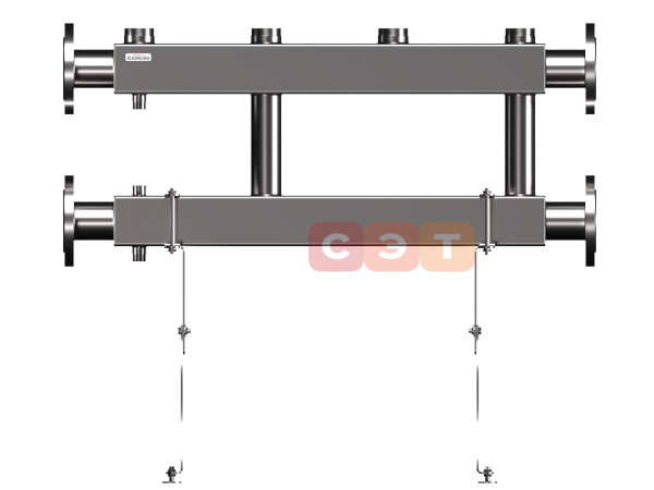 MKSS-400-2x50 (до 400 кВт, 2 магистр. подкл. Фл.Ду65, 2 контура G 2″ вверх или вниз)